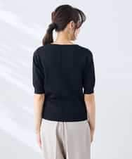 K3FGD79039 a.v.v Elmi(アー・ヴェ・ヴェ) 【低身長サイズ】袖ディテールハーフスリーブVネックサマーニット【洗える/接触冷感/UVカット】 オレンジ