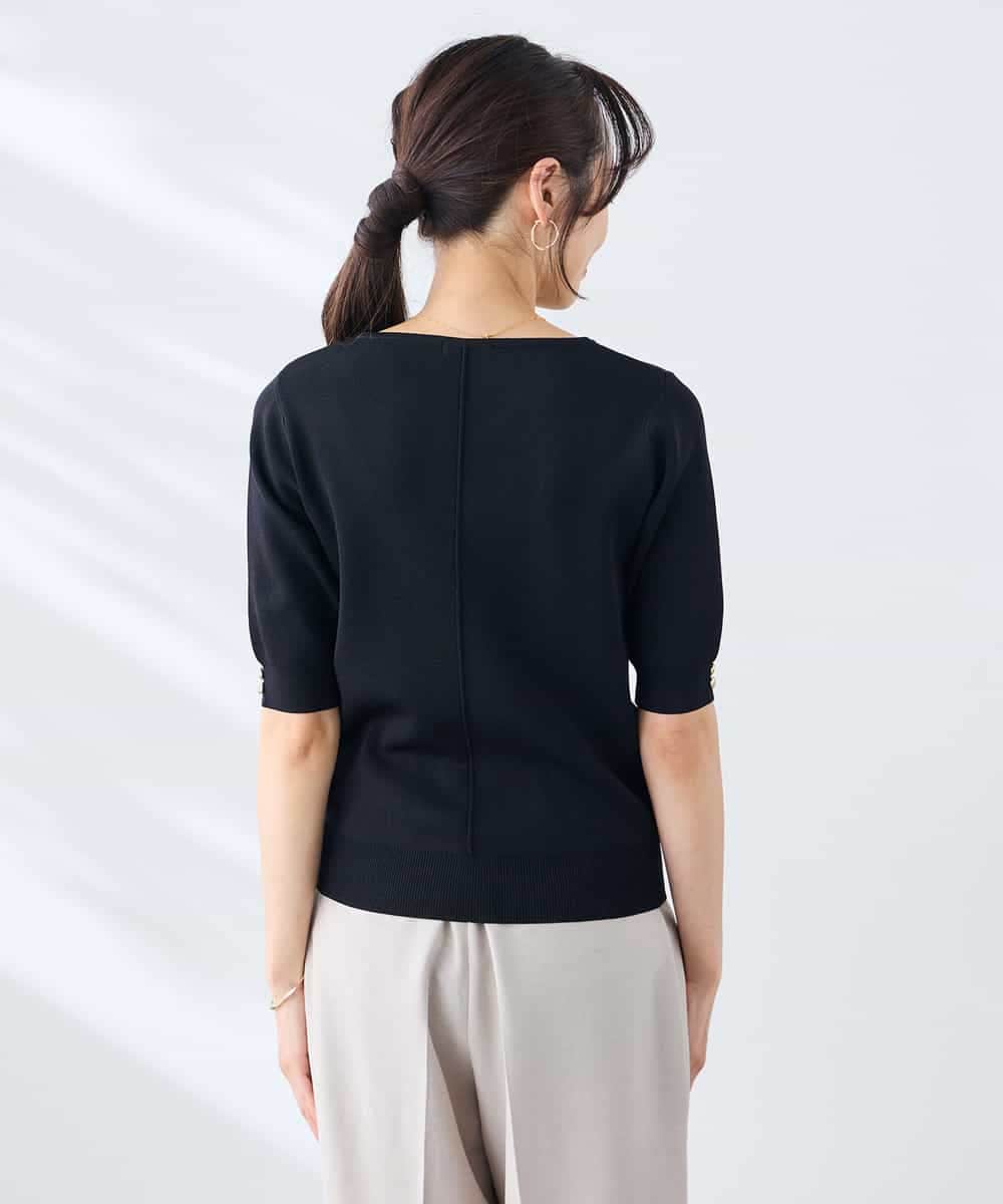 K3FGD79039 a.v.v Elmi(アー・ヴェ・ヴェ) 【低身長サイズ】袖ディテールハーフスリーブVネックサマーニット【洗える/接触冷感/UVカット】 オレンジ