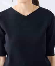 K3FGD79039 a.v.v Elmi(アー・ヴェ・ヴェ) 【低身長サイズ】袖ディテールハーフスリーブVネックサマーニット【洗える/接触冷感/UVカット】 オレンジ