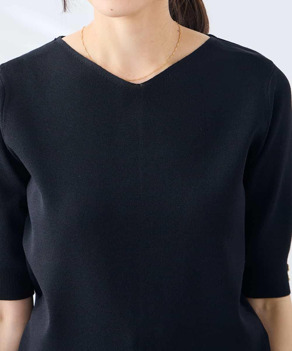 K3FGD79039 a.v.v Elmi(アー・ヴェ・ヴェ) 【低身長サイズ】袖ディテールハーフスリーブVネックサマーニット【洗える/接触冷感/UVカット】 オレンジ