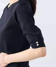 K3FGD79039 a.v.v Elmi(アー・ヴェ・ヴェ) 【低身長サイズ】袖ディテールハーフスリーブVネックサマーニット【洗える/接触冷感/UVカット】 オレンジ