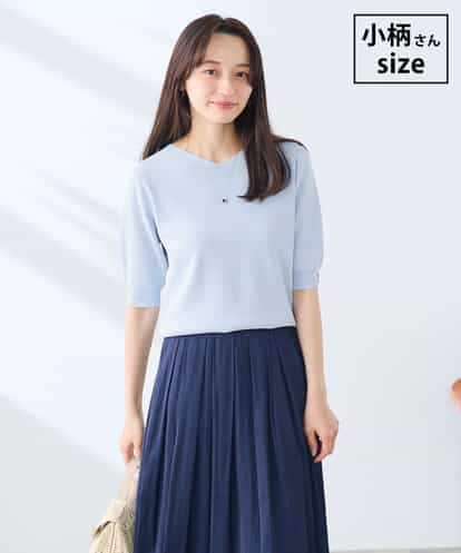 K3FGD79039 a.v.v Elmi 【低身長サイズ】袖ディテールハーフスリーブVネックサマーニット【洗える/接触冷感/UVカット】