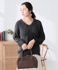 K3FLA21044 a.v.v Elmi(アー・ヴェ・ヴェ) 【低身長サイズ】フェザーヤーンVネックニット ダークグレー