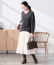 K3FLA21044 a.v.v Elmi(アー・ヴェ・ヴェ) 【低身長サイズ】フェザーヤーンVネックニット ダークグレー