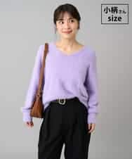 K3FLA21044 a.v.v Elmi(アー・ヴェ・ヴェ) 【低身長サイズ】フェザーヤーンVネックニット ラベンダー