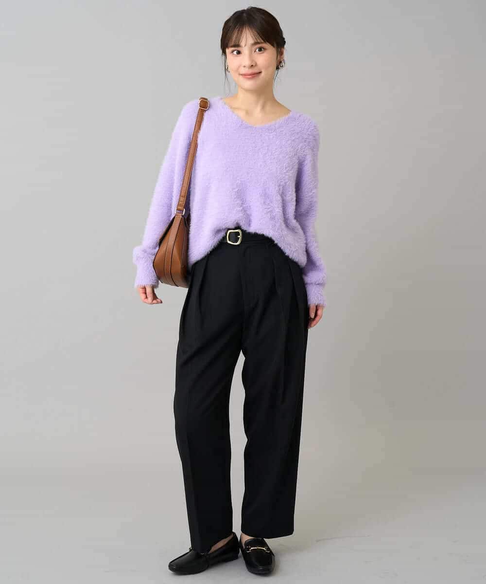 K3FLA21044 a.v.v Elmi(アー・ヴェ・ヴェ) 【低身長サイズ】フェザーヤーンVネックニット ダークグレー