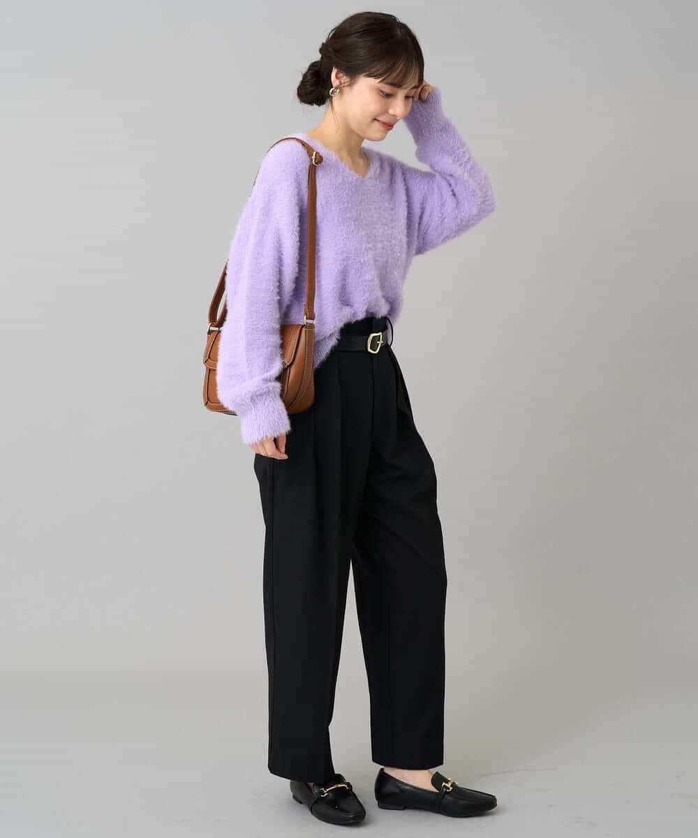 K3FLA21044 a.v.v Elmi(アー・ヴェ・ヴェ) 【低身長サイズ】フェザーヤーンVネックニット ダークグレー