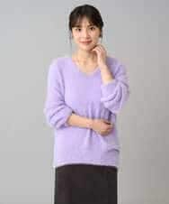 K3FLA21044 a.v.v Elmi(アー・ヴェ・ヴェ) 【低身長サイズ】フェザーヤーンVネックニット ダークグレー