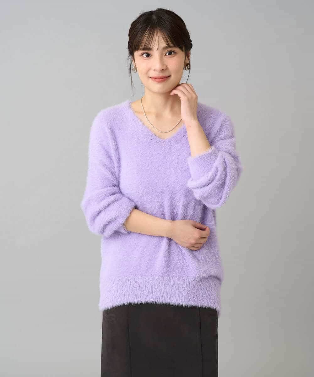 K3FLA21044 a.v.v Elmi(アー・ヴェ・ヴェ) 【低身長サイズ】フェザーヤーンVネックニット ダークグレー