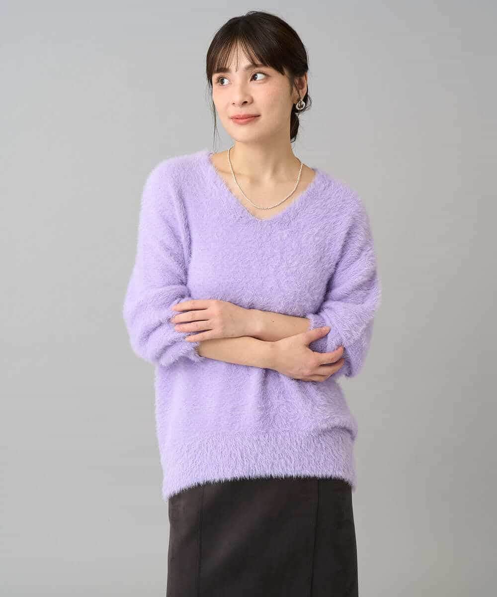 K3FLA21044 a.v.v Elmi(アー・ヴェ・ヴェ) 【低身長サイズ】フェザーヤーンVネックニット ダークグレー