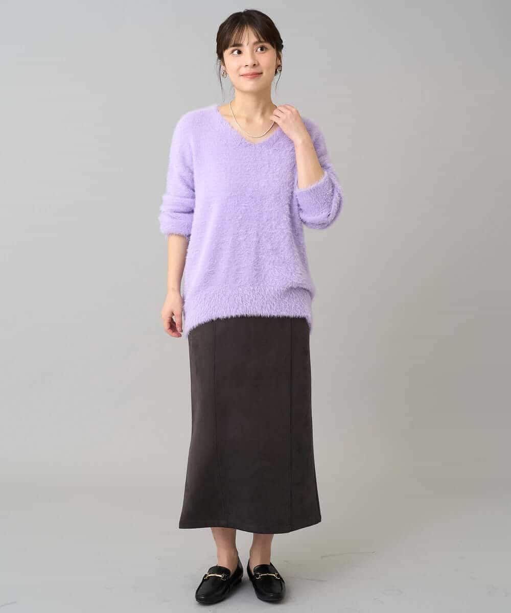 K3FLA21044 a.v.v Elmi(アー・ヴェ・ヴェ) 【低身長サイズ】フェザーヤーンVネックニット ダークグレー