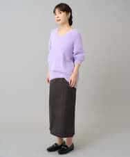 K3FLA21044 a.v.v Elmi(アー・ヴェ・ヴェ) 【低身長サイズ】フェザーヤーンVネックニット ダークグレー