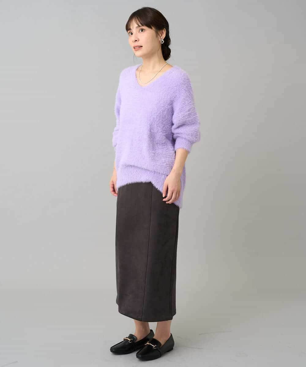 K3FLA21044 a.v.v Elmi(アー・ヴェ・ヴェ) 【低身長サイズ】フェザーヤーンVネックニット ダークグレー