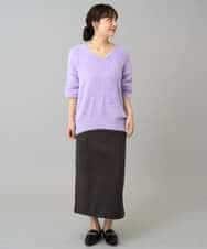 K3FLA21044 a.v.v Elmi(アー・ヴェ・ヴェ) 【低身長サイズ】フェザーヤーンVネックニット ダークグレー