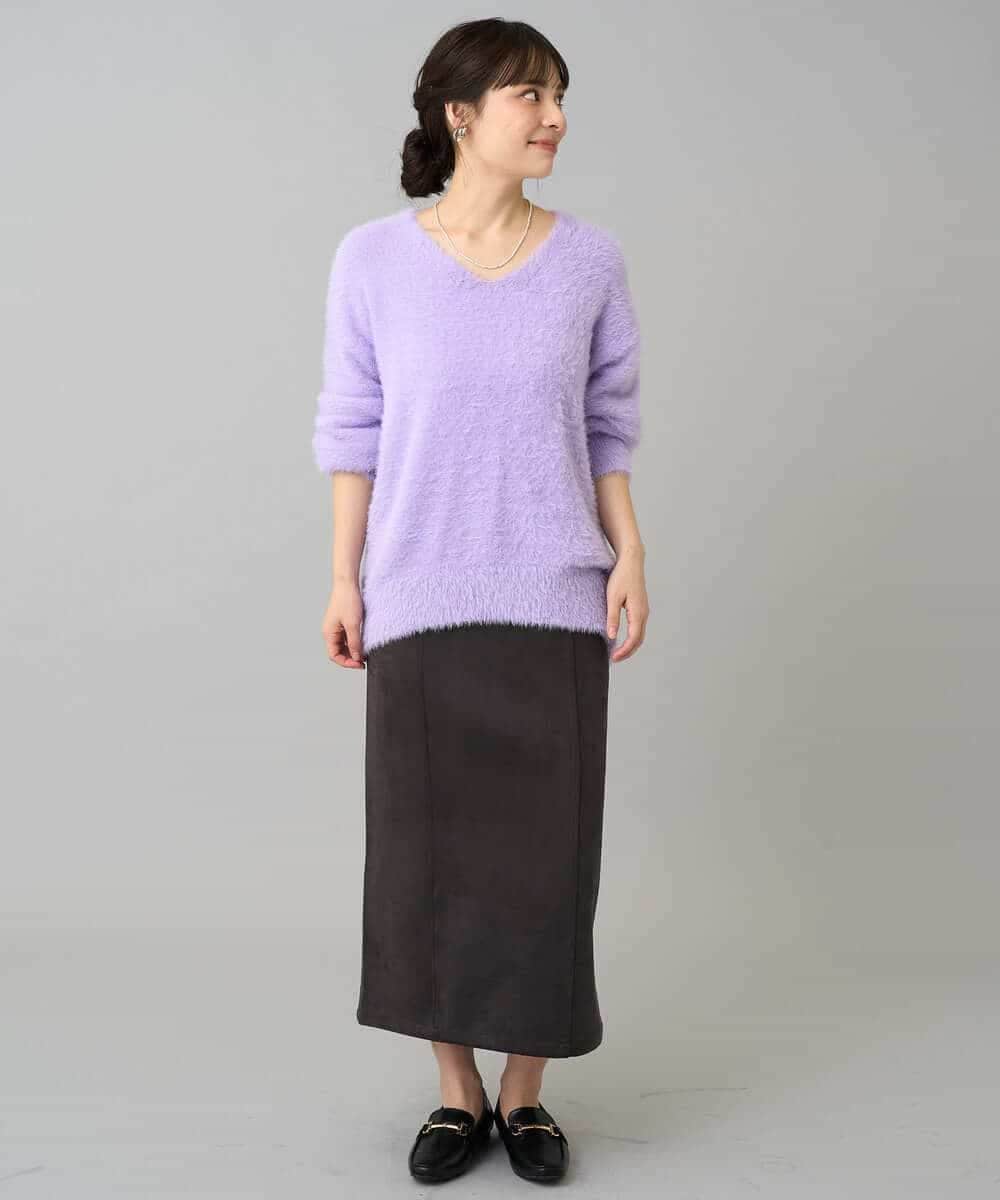 K3FLA21044 a.v.v Elmi(アー・ヴェ・ヴェ) 【低身長サイズ】フェザーヤーンVネックニット ダークグレー