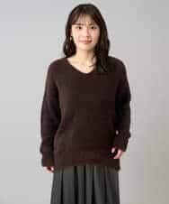 K3FLA21044 a.v.v Elmi(アー・ヴェ・ヴェ) 【低身長サイズ】フェザーヤーンVネックニット ダークグレー