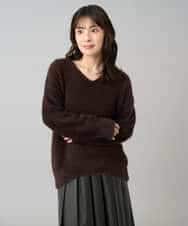 K3FLA21044 a.v.v Elmi(アー・ヴェ・ヴェ) 【低身長サイズ】フェザーヤーンVネックニット ダークグレー