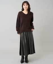 K3FLA21044 a.v.v Elmi(アー・ヴェ・ヴェ) 【低身長サイズ】フェザーヤーンVネックニット ダークグレー