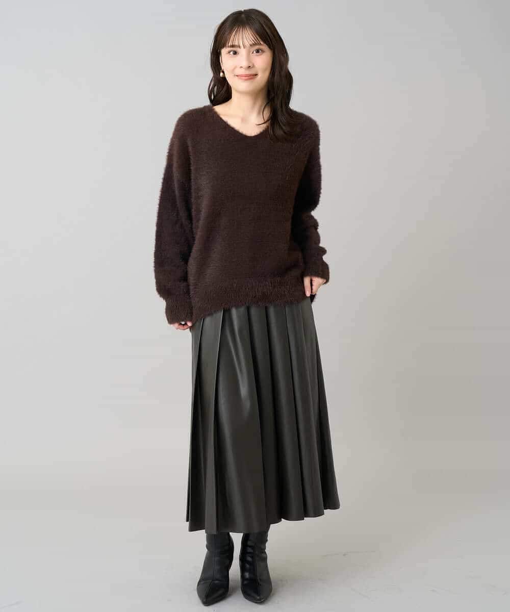 K3FLA21044 a.v.v Elmi(アー・ヴェ・ヴェ) 【低身長サイズ】フェザーヤーンVネックニット ダークグレー