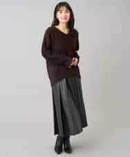 K3FLA21044 a.v.v Elmi(アー・ヴェ・ヴェ) 【低身長サイズ】フェザーヤーンVネックニット ダークグレー