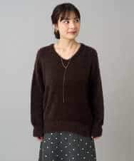 K3FLA21044 a.v.v Elmi(アー・ヴェ・ヴェ) 【低身長サイズ】フェザーヤーンVネックニット ダークグレー