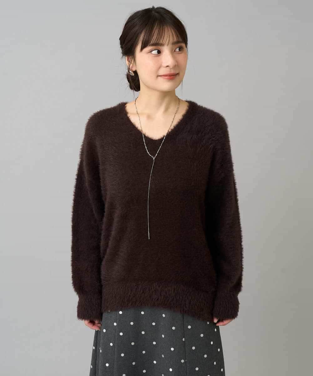 K3FLA21044 a.v.v Elmi(アー・ヴェ・ヴェ) 【低身長サイズ】フェザーヤーンVネックニット ダークグレー