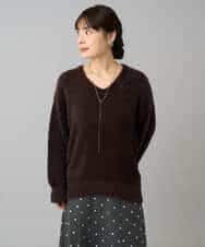 K3FLA21044 a.v.v Elmi(アー・ヴェ・ヴェ) 【低身長サイズ】フェザーヤーンVネックニット ダークグレー