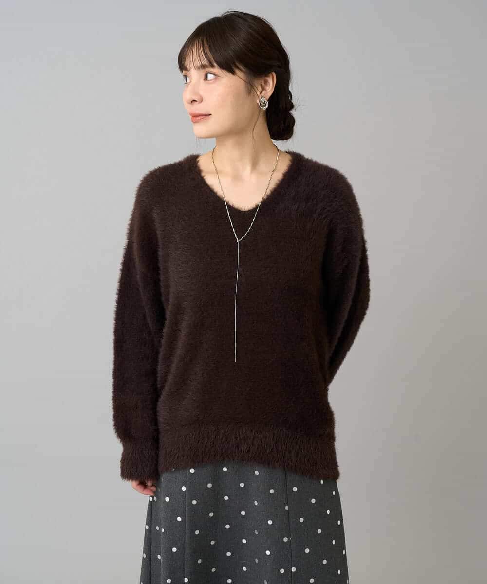 K3FLA21044 a.v.v Elmi(アー・ヴェ・ヴェ) 【低身長サイズ】フェザーヤーンVネックニット ダークグレー