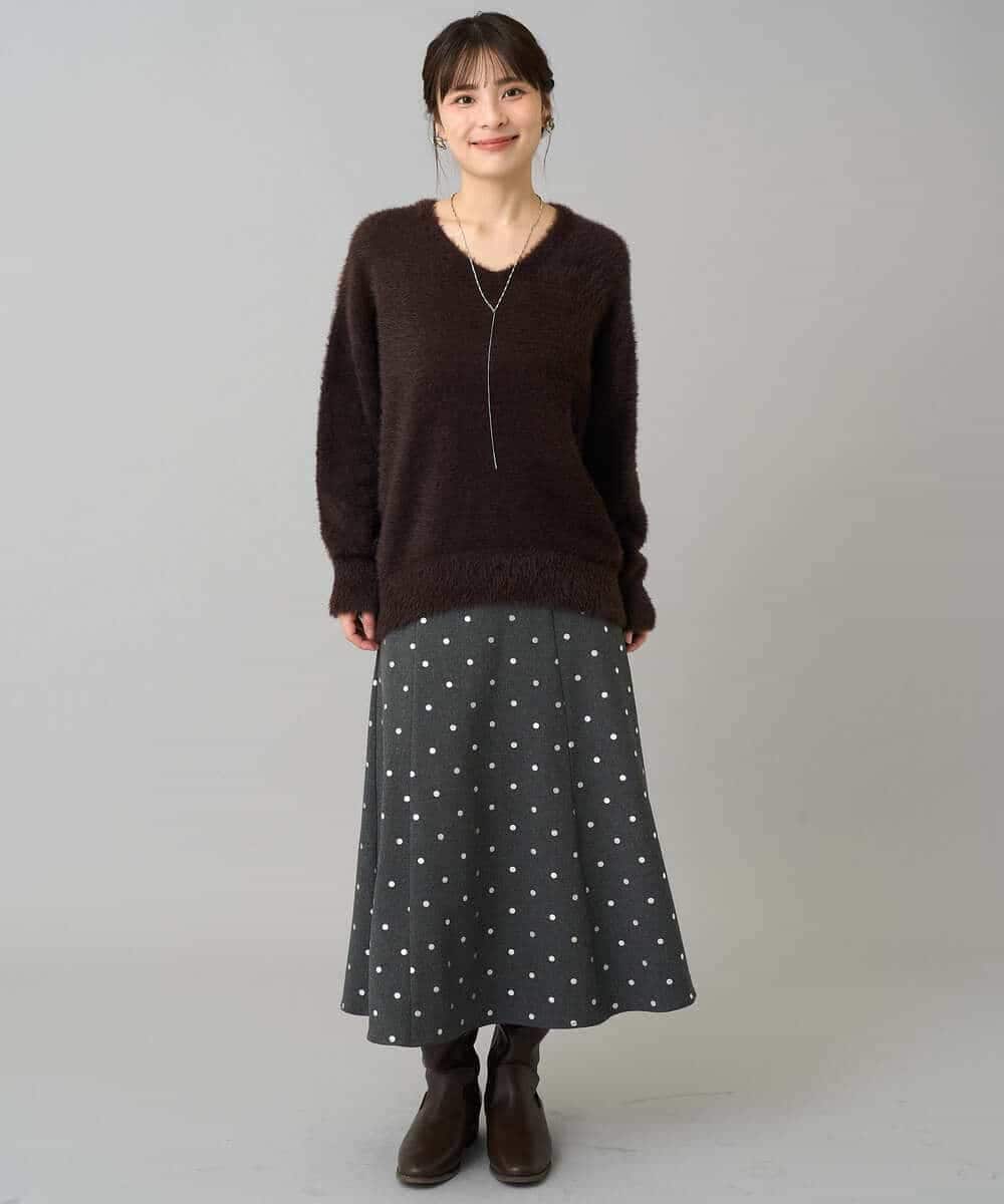 K3FLA21044 a.v.v Elmi(アー・ヴェ・ヴェ) 【低身長サイズ】フェザーヤーンVネックニット ダークグレー