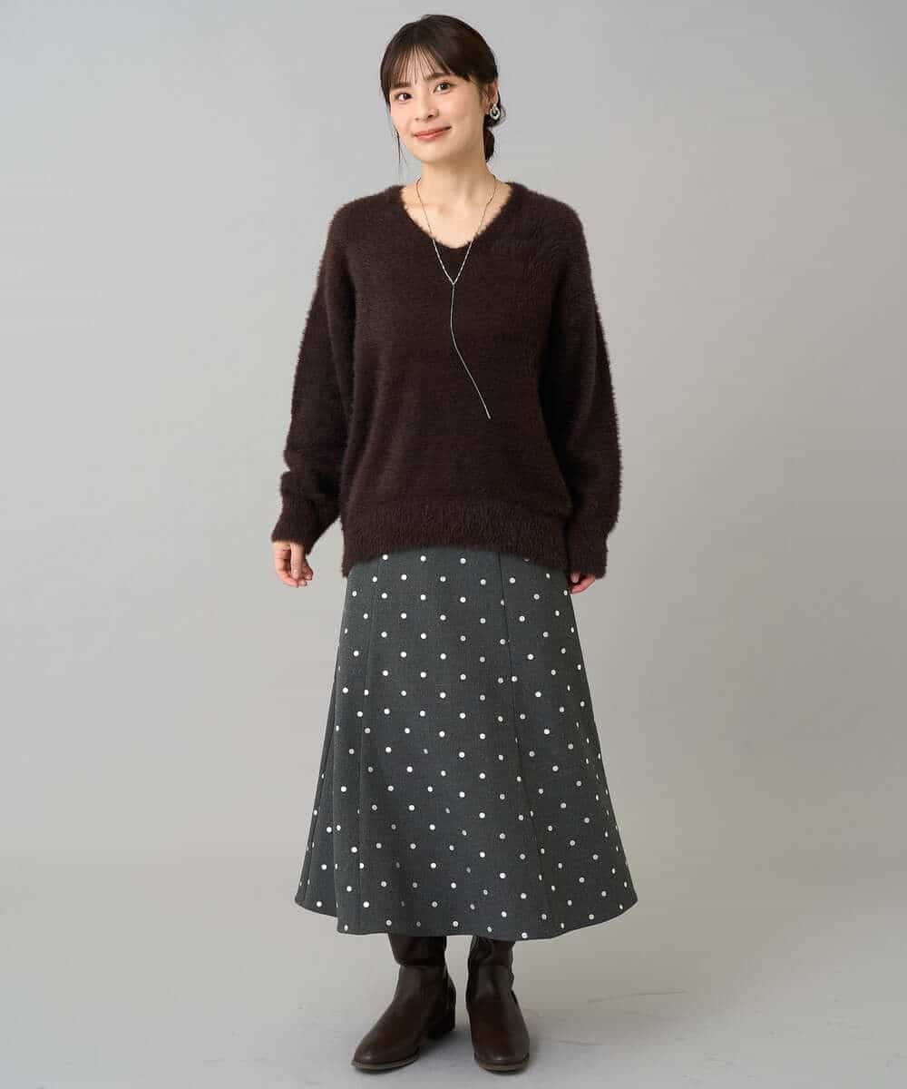 K3FLA21044 a.v.v Elmi(アー・ヴェ・ヴェ) 【低身長サイズ】フェザーヤーンVネックニット ダークグレー