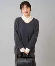 K3FLA21044 a.v.v Elmi(アー・ヴェ・ヴェ) 【低身長サイズ】フェザーヤーンVネックニット ダークグレー