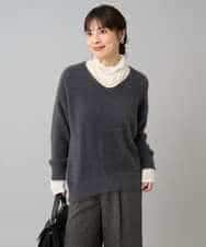 K3FLA21044 a.v.v Elmi(アー・ヴェ・ヴェ) 【低身長サイズ】フェザーヤーンVネックニット ダークグレー
