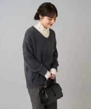 K3FLA21044 a.v.v Elmi(アー・ヴェ・ヴェ) 【低身長サイズ】フェザーヤーンVネックニット ダークグレー
