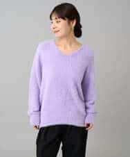 K3FLA21044 a.v.v Elmi(アー・ヴェ・ヴェ) 【低身長サイズ】フェザーヤーンVネックニット ダークグレー