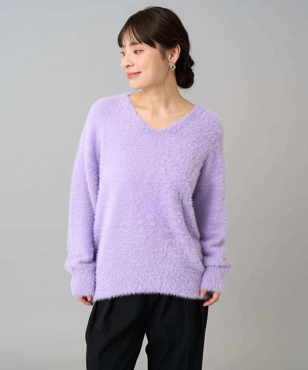 K3FLA21044 a.v.v Elmi(アー・ヴェ・ヴェ) 【低身長サイズ】フェザーヤーンVネックニット ダークグレー