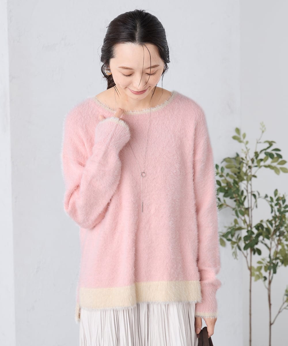 K3FLA32049 a.v.v Elmi(アー・ヴェ・ヴェ) 【低身長サイズ】フェザーヤーンバイカラーニット グレー