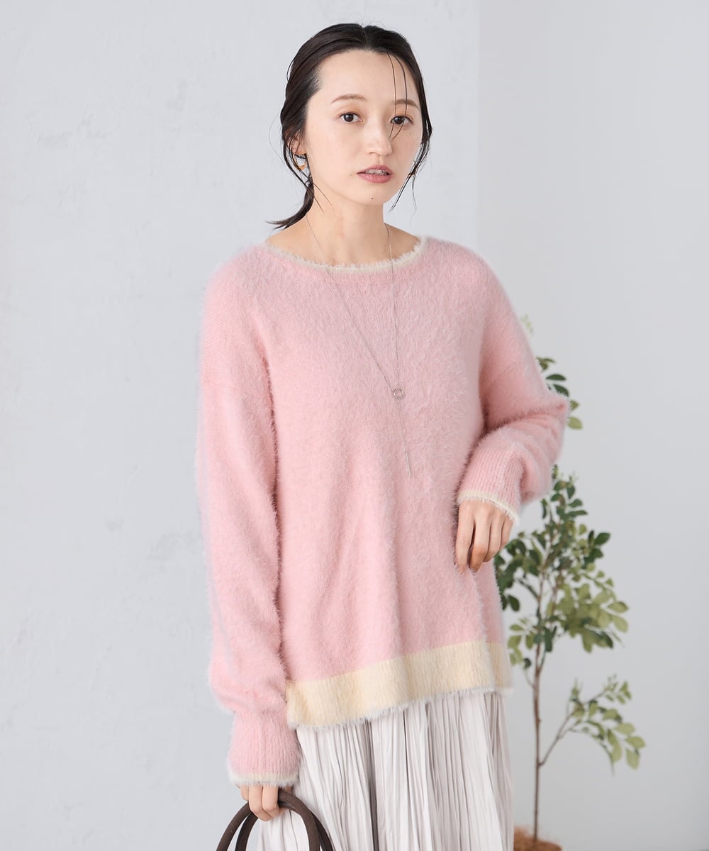 K3FLA32049 a.v.v Elmi(アー・ヴェ・ヴェ) 【低身長サイズ】フェザーヤーンバイカラーニット グレー