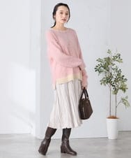 K3FLA32049 a.v.v Elmi(アー・ヴェ・ヴェ) 【低身長サイズ】フェザーヤーンバイカラーニット グレー