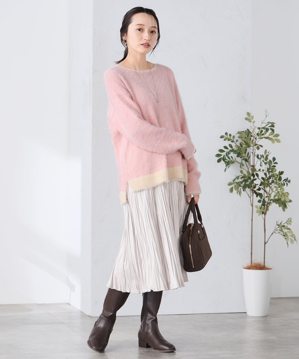 K3FLA32049 a.v.v Elmi(アー・ヴェ・ヴェ) 【低身長サイズ】フェザーヤーンバイカラーニット グレー