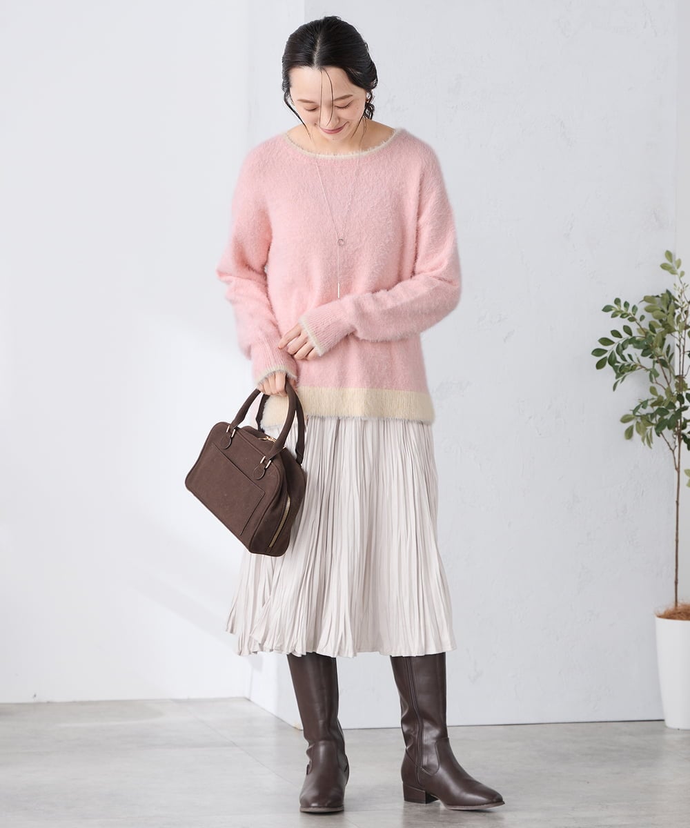 K3FLA32049 a.v.v Elmi(アー・ヴェ・ヴェ) 【低身長サイズ】フェザーヤーンバイカラーニット グレー