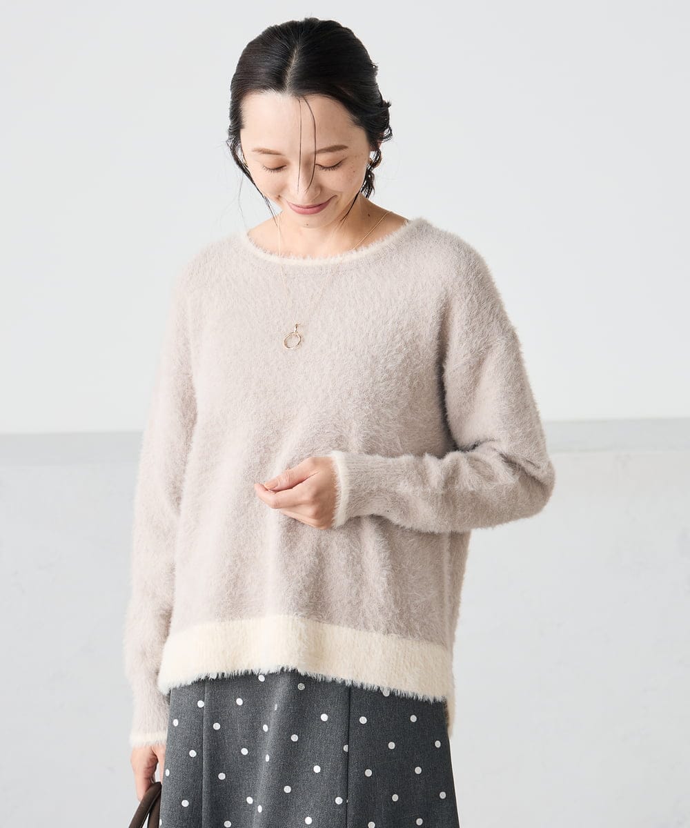 K3FLA32049 a.v.v Elmi(アー・ヴェ・ヴェ) 【低身長サイズ】フェザーヤーンバイカラーニット グレー