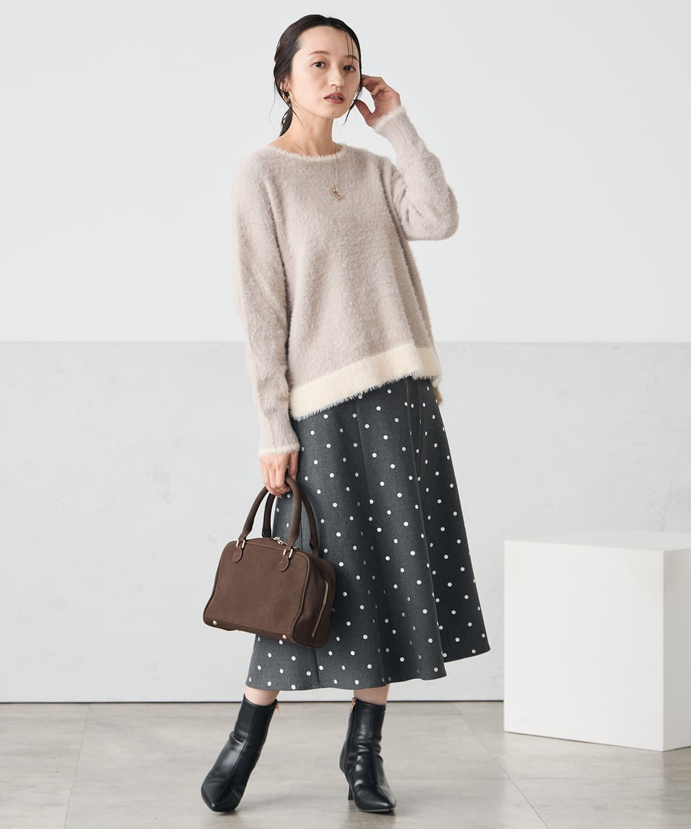 K3FLA32049 a.v.v Elmi(アー・ヴェ・ヴェ) 【低身長サイズ】フェザーヤーンバイカラーニット グレー