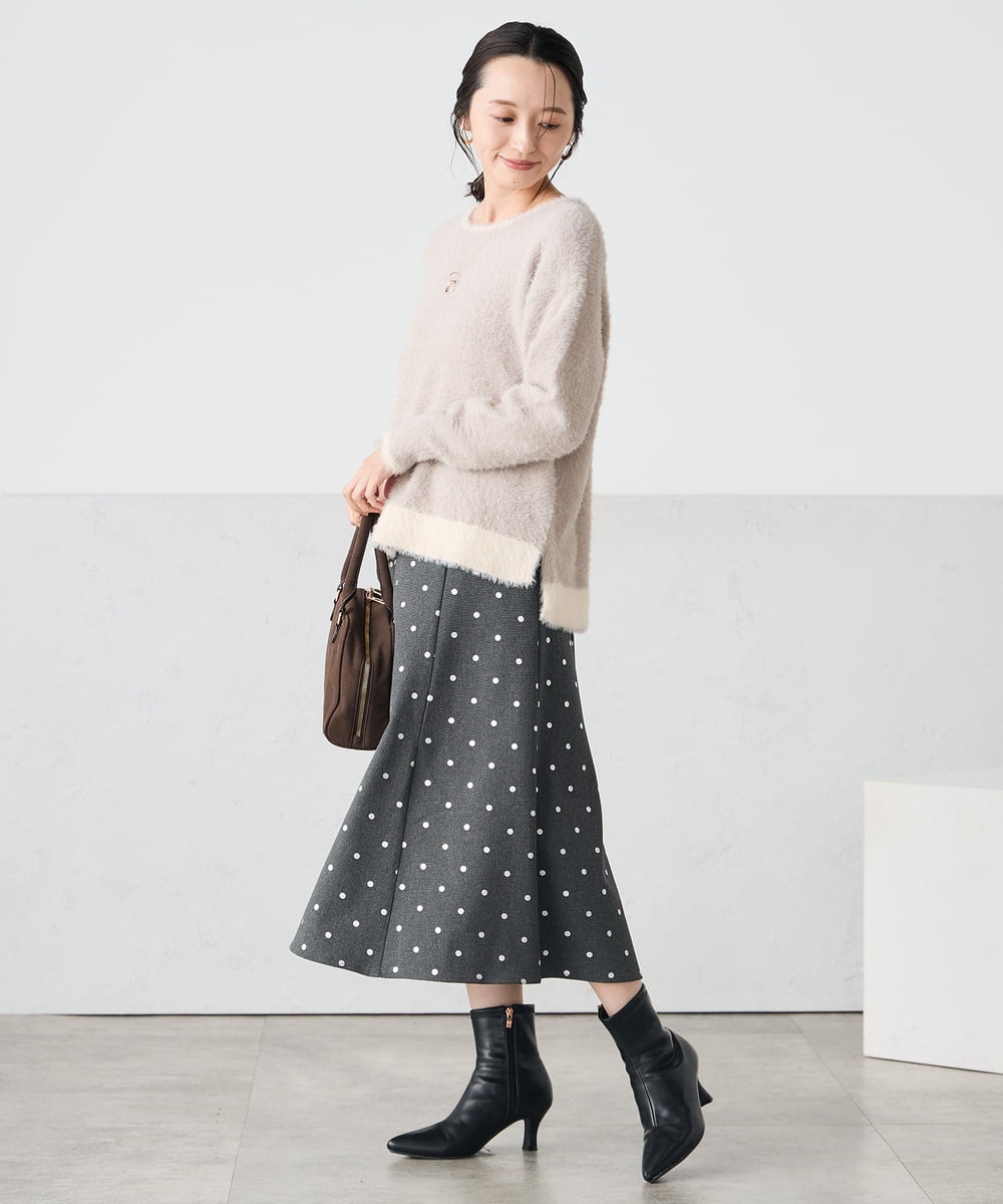 K3FLA32049 a.v.v Elmi(アー・ヴェ・ヴェ) 【低身長サイズ】フェザーヤーンバイカラーニット グレー