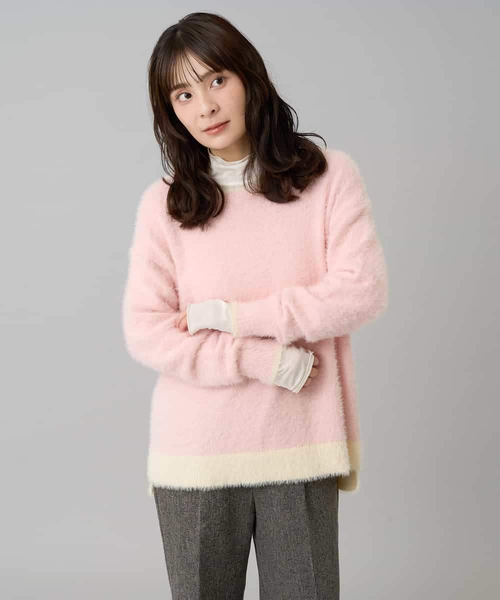 K3FLA32049 a.v.v Elmi(アー・ヴェ・ヴェ) 【低身長サイズ】フェザーヤーンバイカラーニット グレー