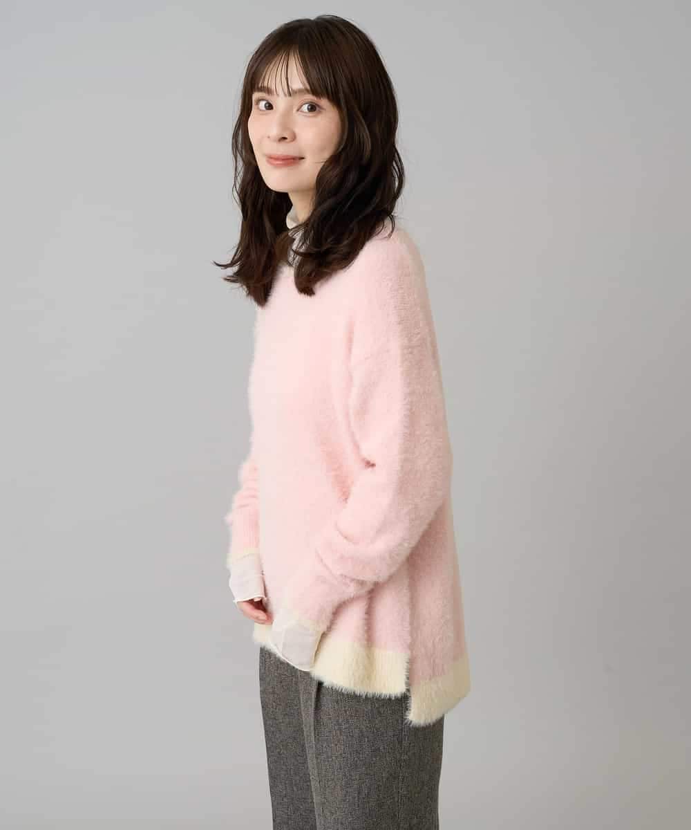 K3FLA32049 a.v.v Elmi(アー・ヴェ・ヴェ) 【低身長サイズ】フェザーヤーンバイカラーニット グレー