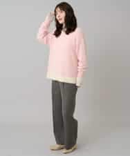 K3FLA32049 a.v.v Elmi(アー・ヴェ・ヴェ) 【低身長サイズ】フェザーヤーンバイカラーニット グレー