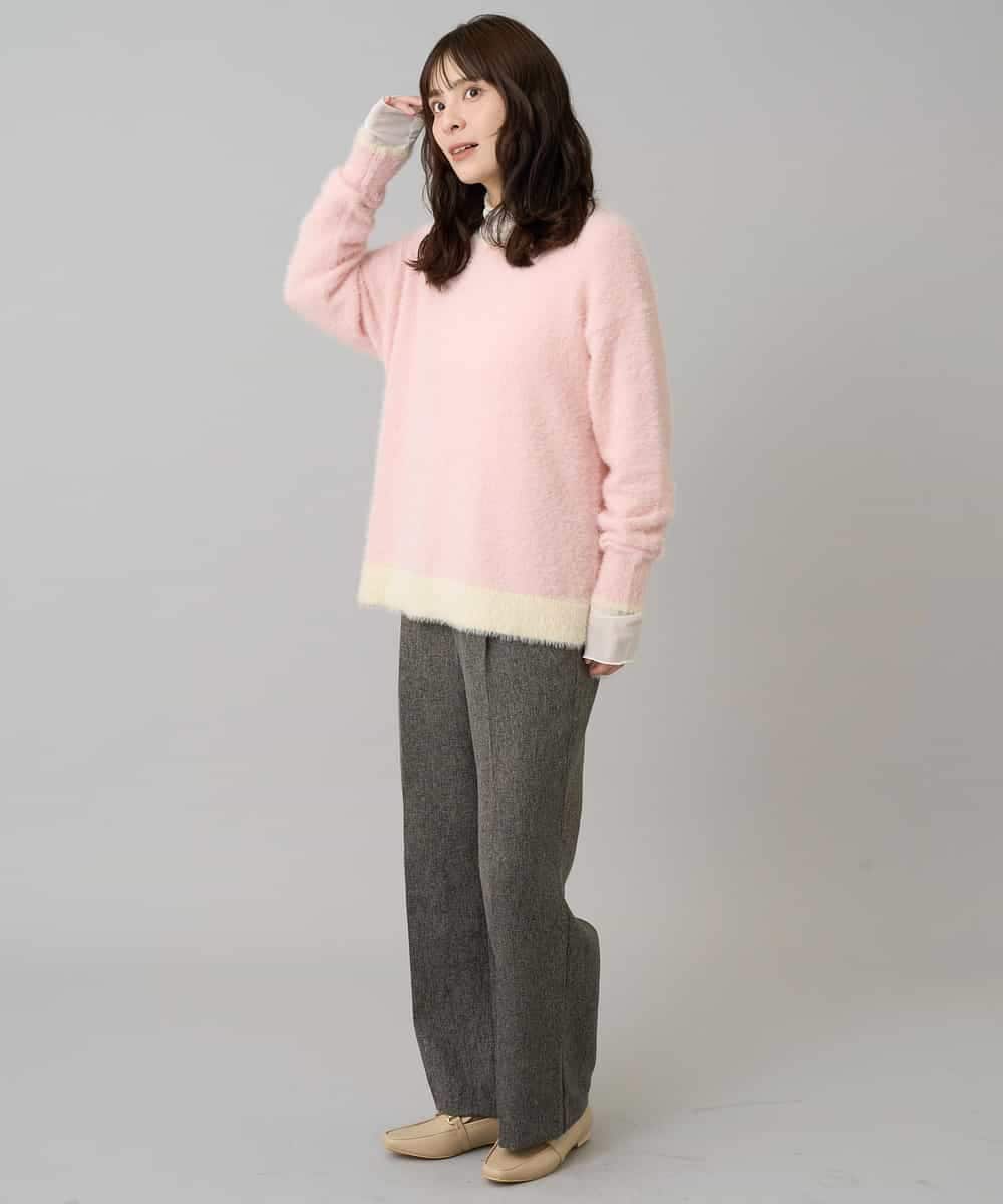 K3FLA32049 a.v.v Elmi(アー・ヴェ・ヴェ) 【低身長サイズ】フェザーヤーンバイカラーニット グレー