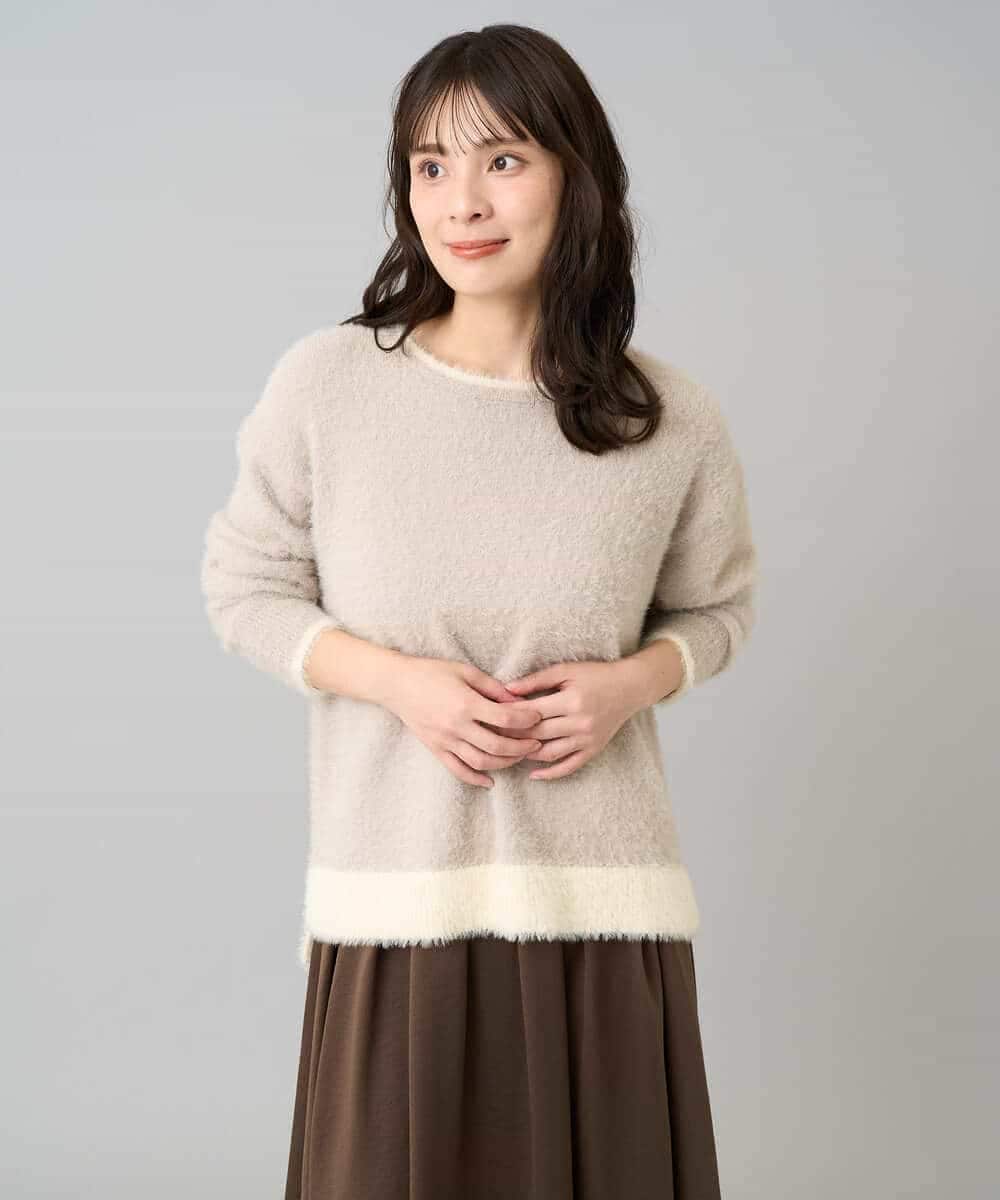 K3FLA32049 a.v.v Elmi(アー・ヴェ・ヴェ) 【低身長サイズ】フェザーヤーンバイカラーニット グレー