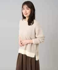 K3FLA32049 a.v.v Elmi(アー・ヴェ・ヴェ) 【低身長サイズ】フェザーヤーンバイカラーニット グレー