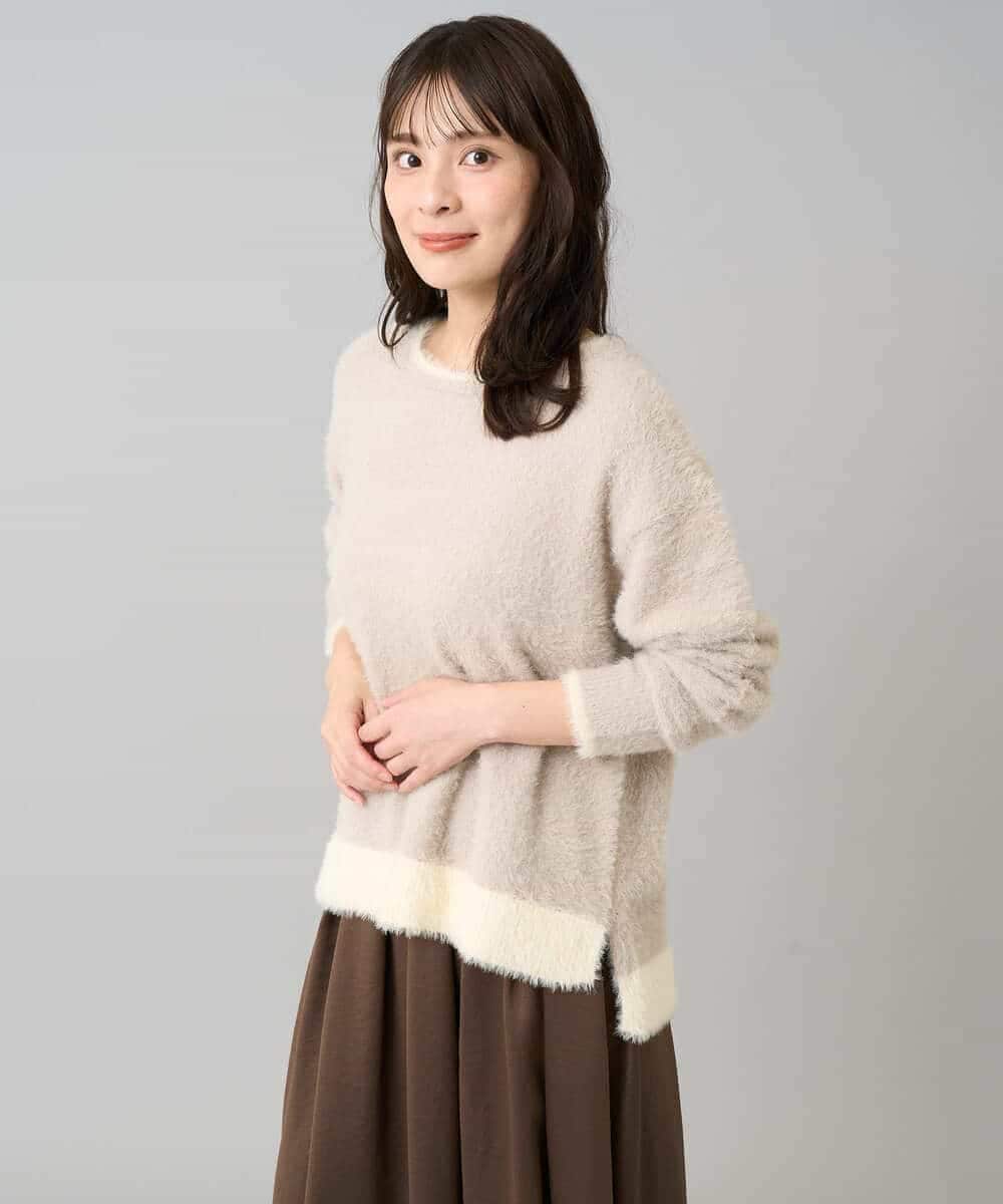 K3FLA32049 a.v.v Elmi(アー・ヴェ・ヴェ) 【低身長サイズ】フェザーヤーンバイカラーニット グレー